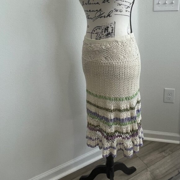 CYNTHIA STEFFE CROCHET SKIRT SZ S BOHEMIAN COTTON TAN LILAC GREEN VERSATILE CHIC - Picture 11 of 16